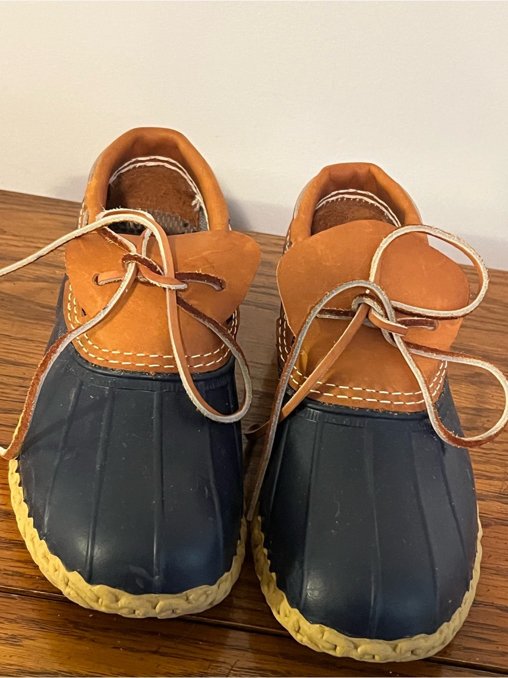 L.L. BEAN Blue Rubber Tan Leather Moccasin Duck Shoe Boot